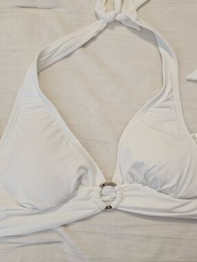 New With Tags Michael Kors White Halter Bikini Top with Logo Ring